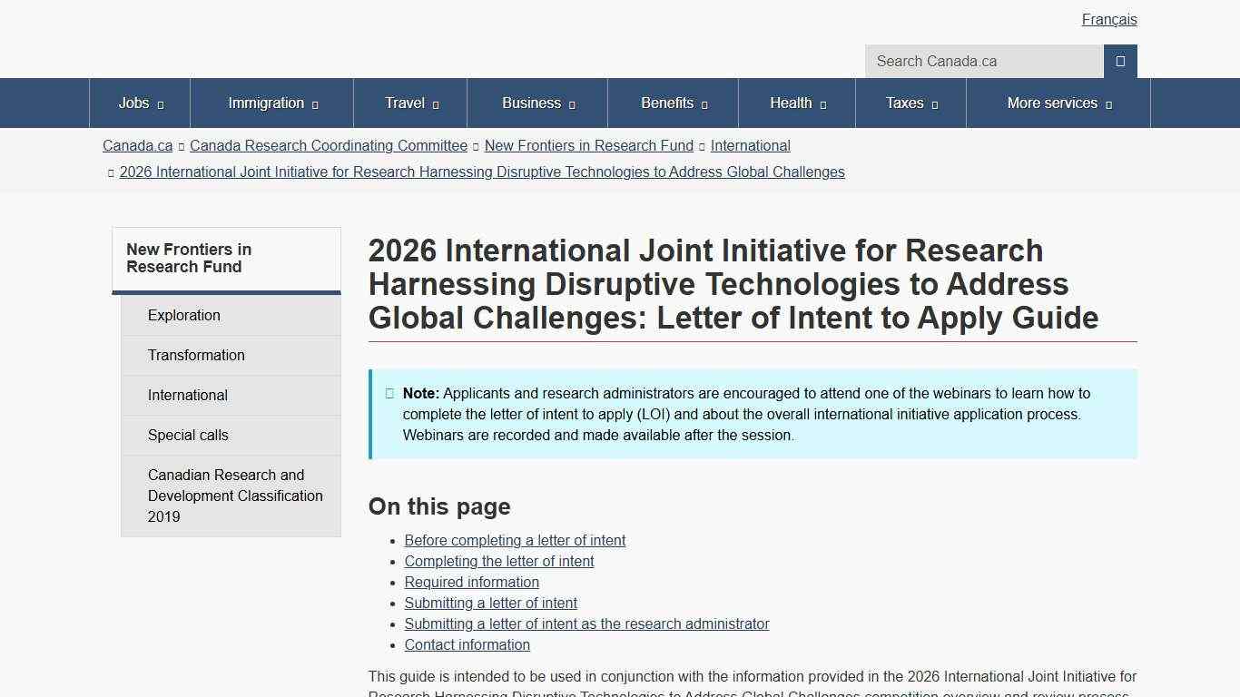 2026 International Joint Initiative for Research Harnessing Disruptive Technologies to Address Global Challenges: Letter of Intent to Apply Guide